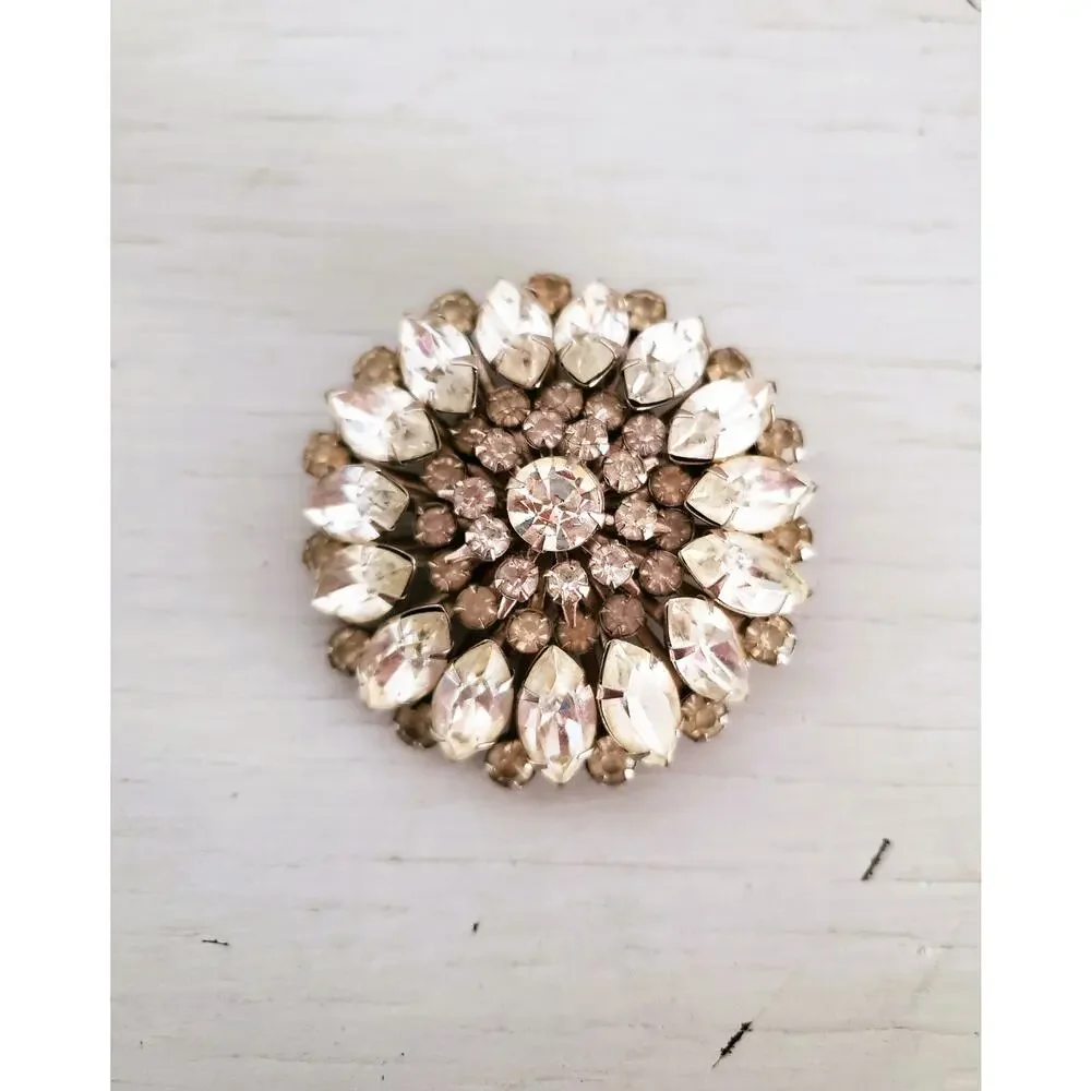 Vintage Clear Rhinestone Dome Brooch and Earring Set